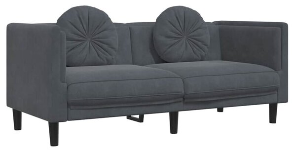 Sofa 2-osobowa z poduszkami, ciemnoszara, aksamit