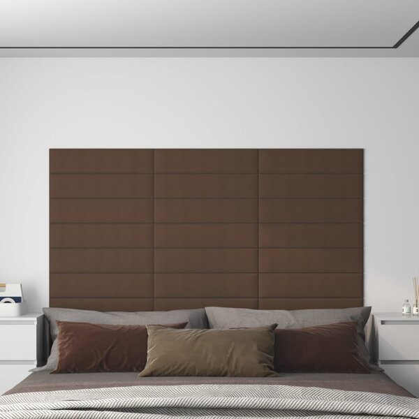 Panele ścienne, 12 szt., brązowe, 60x15 cm, tkanina, 1,08 m²