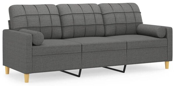 Sofa 3-osobowa z poduszkami, ciemnoszara, 180 cm, tkanina