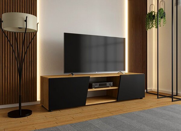 Nowoczesna szafka pod telewizor dąb craft + czarny G7-C56