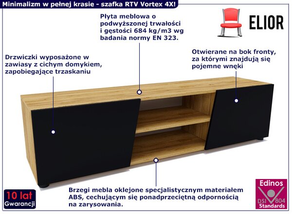 Nowoczesna szafka pod telewizor dąb craft + czarny G7-C56