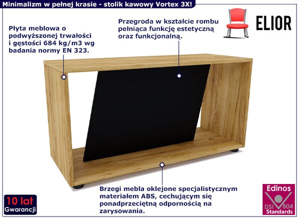 Minimalistyczny stolik kawowy dąb craft + czarny R2-L59