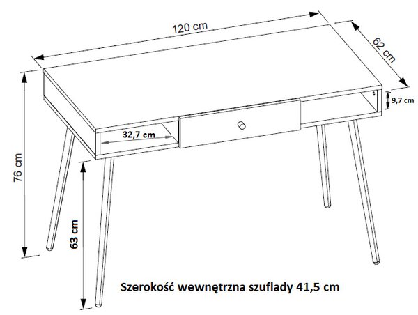 Biurko z półkami i szufladą w stylu skandynawskim dąb craft + czarny R4-K71