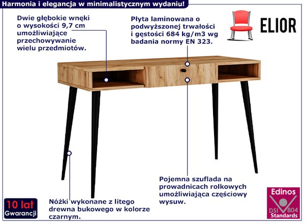 Minimalistyczne biurko z nóżkami typu skandi dąb craft G5-W88
