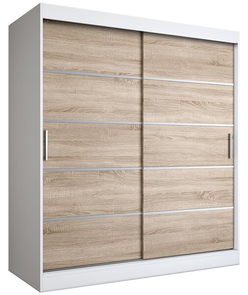 Szafa przesuwna biel + dąb sonoma 180 cm - Livia 5X