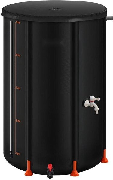 Beczka na deszczówkę – beczka na deszczówkę 250 l – składana – przenośna – 500D PVC – z kranikiem – z zestawem przelewowym – czarna