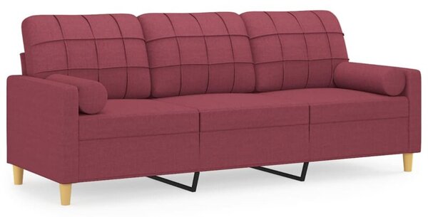 Sofa 3-osobowa z poduszkami, bordowa, 180 cm, tkanina