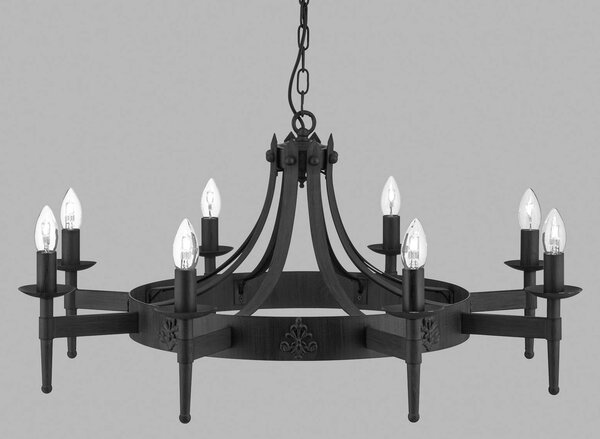 Searchlight Żyrandol Cartwheel II, możliwość ściemniania, czarny, salon / jadalnia, metal, antyczny