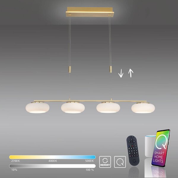 Q-Smart-Home Inteligentna lampa wisząca Q-ETIENNE, możliwość ściemniania, mosiężny / złoty, salon / jadalnia, aluminium