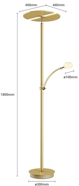 Lampa stojąca LED Anniki Lucande, możliwość ściemniania, mosiężny / złoty, salon / jadalnia, metal, nowoczesny