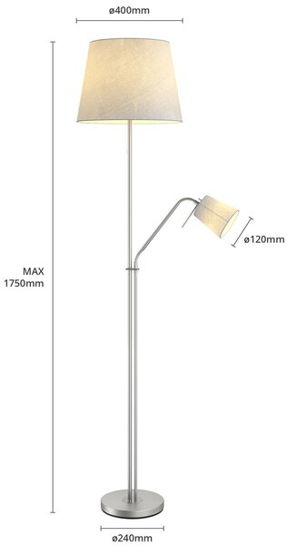 Lampa stojąca Nantwin Lindby, aluminiowy / szary / cynkowy, salon / jadalnia, tkanina / materiał / jedwab, nowoczesny