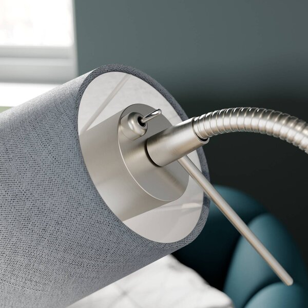 Lampa stojąca Nantwin Lindby, aluminiowy / szary / cynkowy, salon / jadalnia, tkanina / materiał / jedwab, nowoczesny