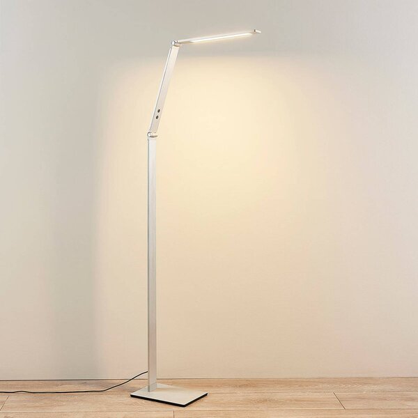 Lampa stojąca LED Nicano Lucande, możliwość ściemniania, aluminiowy / szary / cynkowy, biuro, aluminium, nowoczesny