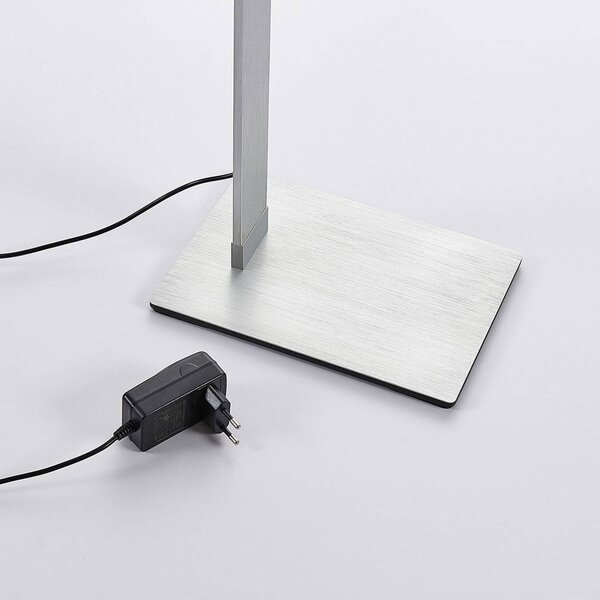 Lampa stojąca LED Nicano Lucande, możliwość ściemniania, aluminiowy / szary / cynkowy, biuro, aluminium, nowoczesny
