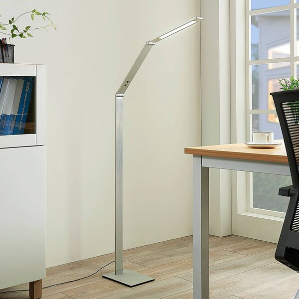 Lampa stojąca LED Nicano Lucande, możliwość ściemniania, aluminiowy / szary / cynkowy, biuro, aluminium, nowoczesny