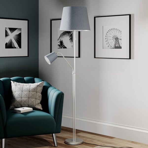 Lampa stojąca Nantwin Lindby, aluminiowy / szary / cynkowy, salon / jadalnia, tkanina / materiał / jedwab, nowoczesny