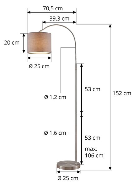 Lampa łukowa - lampa stojąca Keriba Lindby, aluminiowy / szary / cynkowy, salon / jadalnia, metal, nowoczesny
