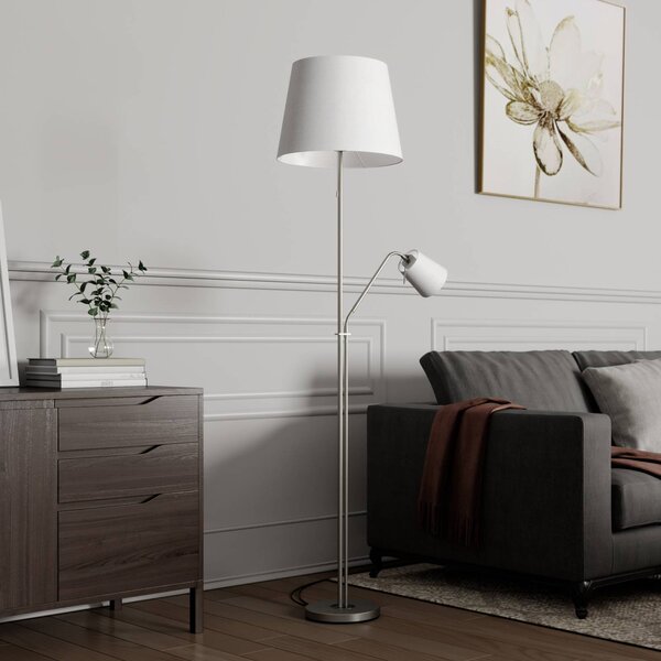 Lampa stojąca Nantwin Lindby, biały / opal, salon / jadalnia, tkanina / materiał / jedwab, nowoczesny