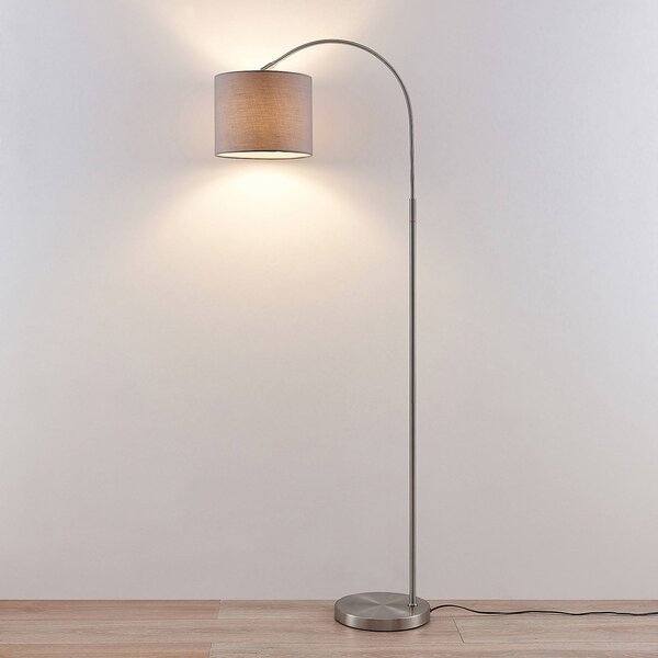 Lampa łukowa - lampa stojąca Keriba Lindby, aluminiowy / szary / cynkowy, salon / jadalnia, metal, nowoczesny