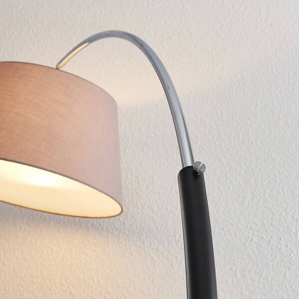 Lampa łukowa - lampa stojąca Evelyna Lucande, aluminiowy / szary / cynkowy, sypialnia, tkanina / materiał / jedwab, nowoczesny
