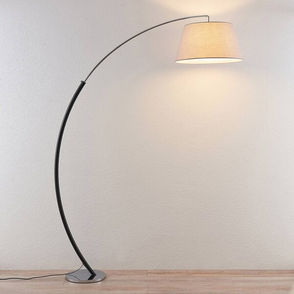 Lampa łukowa - lampa stojąca Evelyna Lucande, aluminiowy / szary / cynkowy, sypialnia, tkanina / materiał / jedwab, nowoczesny