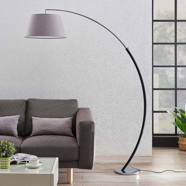 Lampa łukowa - lampa stojąca Evelyna Lucande, aluminiowy / szary / cynkowy, sypialnia, tkanina / materiał / jedwab, nowoczesny
