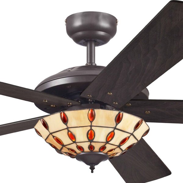 Westinghouse Comet T – wentylator z lampą w stylu Tiffany, ciemne drewno, salon / jadalnia, drewno, nowoczesny