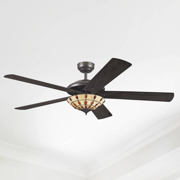 Westinghouse Comet T – wentylator z lampą w stylu Tiffany, ciemne drewno, salon / jadalnia, drewno, nowoczesny