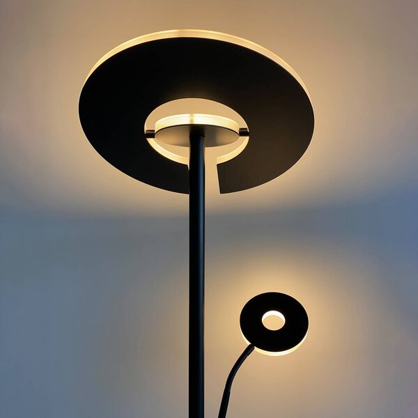 FISCHER & HONSEL Lampa stojąca LED Dent, możliwość ściemniania, czarny, salon / jadalnia, metal, nowoczesny
