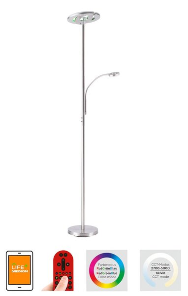 LOLA Smart Lampa LED oświetlająca sufit LOLAsmart Rocco z ramieniem do czytania Rocco, możliwość ściemniania, aluminiowy / szary / cynkowy, salon / jadalnia, metal, nowoczesny