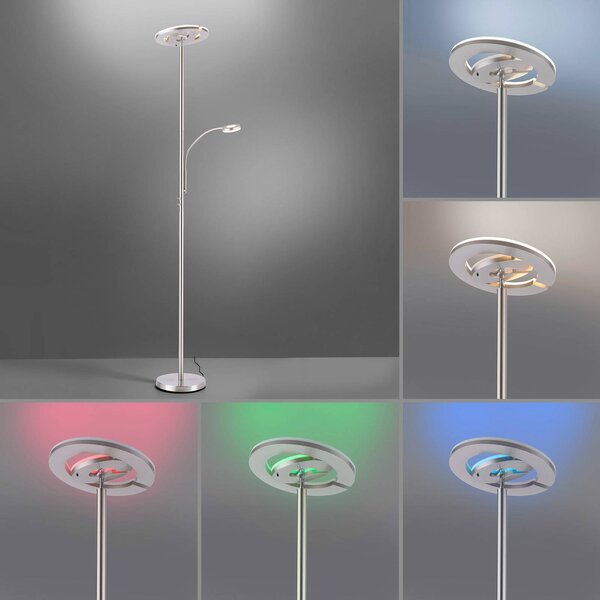 LOLA Smart Lampa LED oświetlająca sufit LOLAsmart Rocco z ramieniem do czytania Rocco, możliwość ściemniania, aluminiowy / szary / cynkowy, salon / jadalnia, metal, nowoczesny