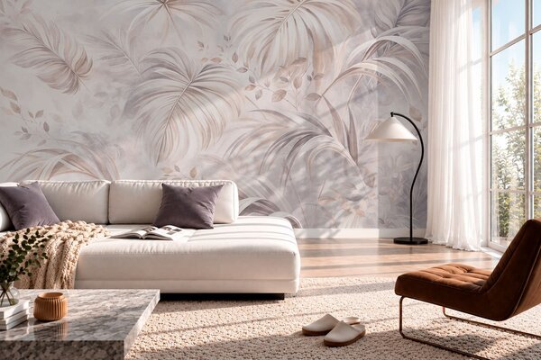 Fototapety Bujna tropikalna roślinność w pastelowych odcieniach, Fototapety z motywami natury, Fototapety Palmy, w05956v1 : Uwalls.pl
