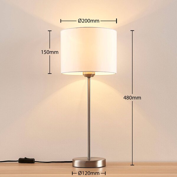 Lampa stołowa Annatina Lindby, aluminiowy / szary / cynkowy, sypialnia, tkanina / materiał / jedwab, nowoczesny