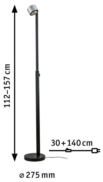 Paulmann Lampa stojąca LED Aldan, możliwość ściemniania, czarny, salon / jadalnia, aluminium, nowoczesny