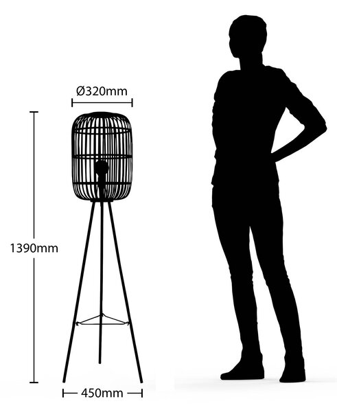 Lampa stojąca Canyana Lindby, jasne drewno, salon / jadalnia, drewno, dworkowy / rustykalny