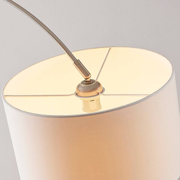 Lampa łukowa - lampa stojąca Railyn Lindby, biały / opal, salon / jadalnia, tkanina / materiał / jedwab, nowoczesny