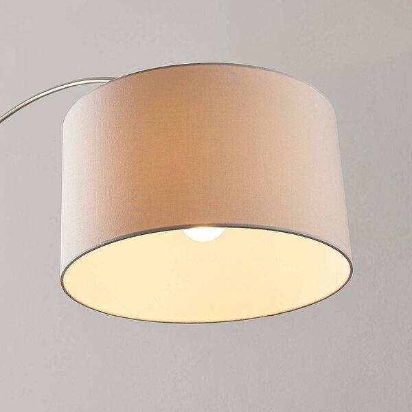 Lampa łukowa - lampa stojąca Railyn Lindby, biały / opal, salon / jadalnia, tkanina / materiał / jedwab, nowoczesny
