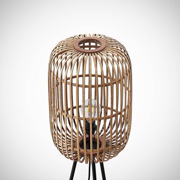 Lampa stojąca Canyana Lindby, jasne drewno, salon / jadalnia, drewno, dworkowy / rustykalny