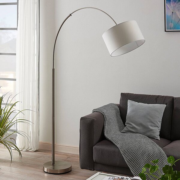 Lampa łukowa - lampa stojąca Railyn Lindby, biały / opal, salon / jadalnia, tkanina / materiał / jedwab, nowoczesny