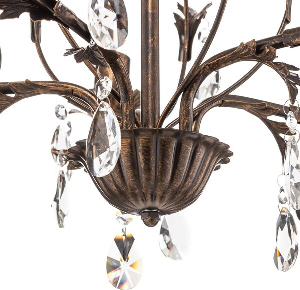 Żyrandol kryształowy Teresa ONLI, możliwość ściemniania, brązowy / mosiężny, salon / jadalnia, metal, antyczny