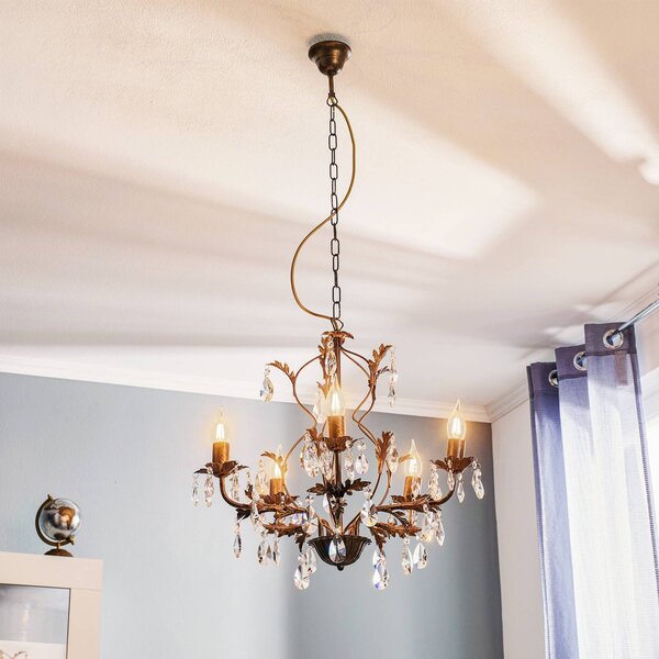 Żyrandol kryształowy Teresa ONLI, możliwość ściemniania, brązowy / mosiężny, salon / jadalnia, metal, antyczny