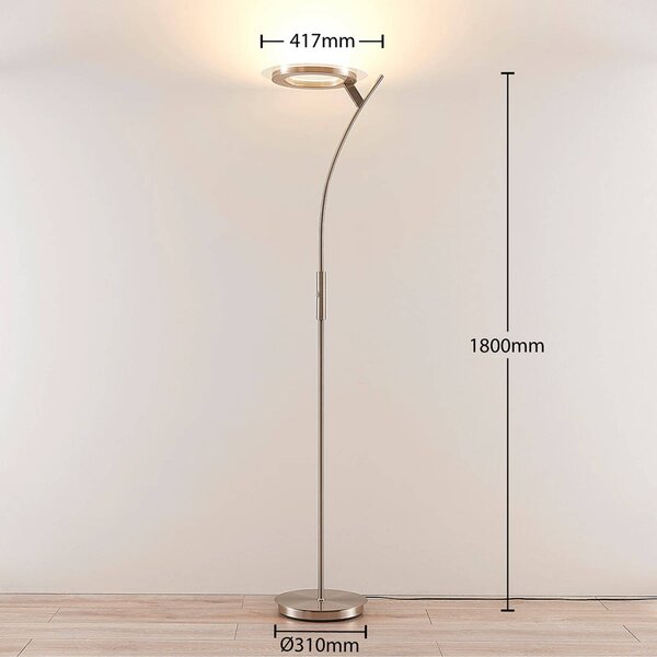 Lampa stojąca LED Darion Lindby, możliwość ściemniania, aluminiowy / szary / cynkowy, salon / jadalnia, metal, nowoczesny