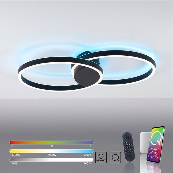 Q-Smart-Home Inteligentna lampa sufitowa Q-MARKO, możliwość ściemniania, czarny, salon / jadalnia, aluminium, nowoczesny