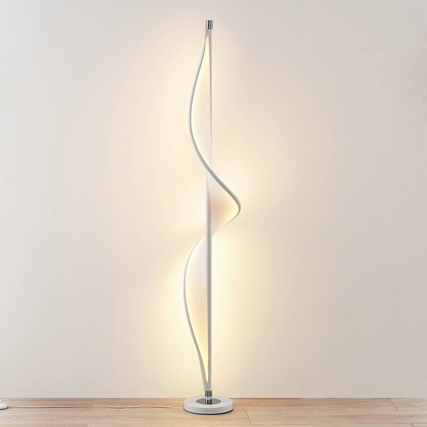 Lampa stojąca Edano Lucande, możliwość ściemniania, biały / opal, salon / jadalnia, tkanina / materiał / jedwab, nowoczesny