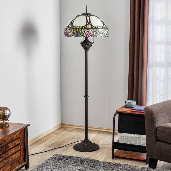Clayre&Eef Lampa stojąca tiffany EMILY, multikolor, salon / jadalnia, szkło, tiffany