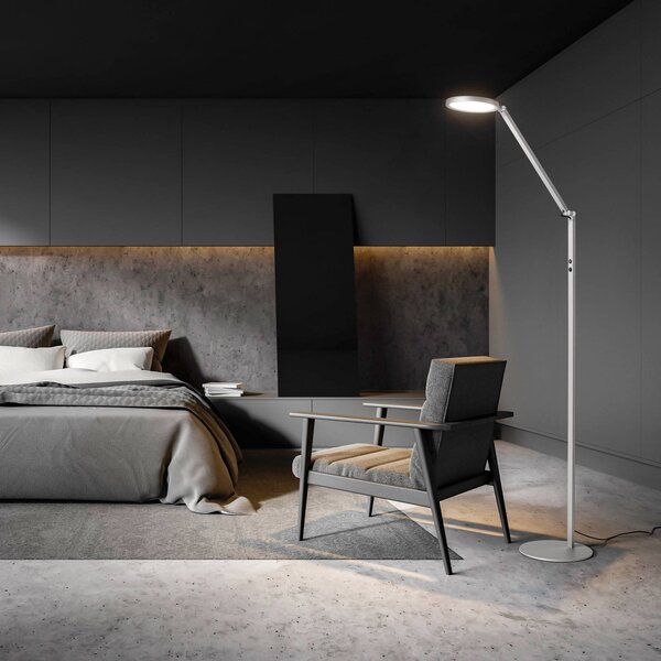 Fabas Luce Lampa stojąca LED Regina, możliwość ściemniania, aluminiowy / szary / cynkowy, salon / jadalnia, metal, nowoczesny