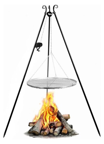 Grill na trójnogu 180 cm COOK KING z kołowrotkiem i rusztem 80 cm ze stali nierdzewnej