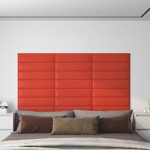 Panele ścienne, 12 szt., czerwone, 60x15 cm, sztuczna skóra
