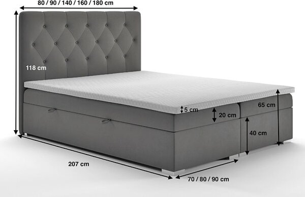 Kontynentalne łóżko z pojemnikiem 140x200 dąb P3-S37