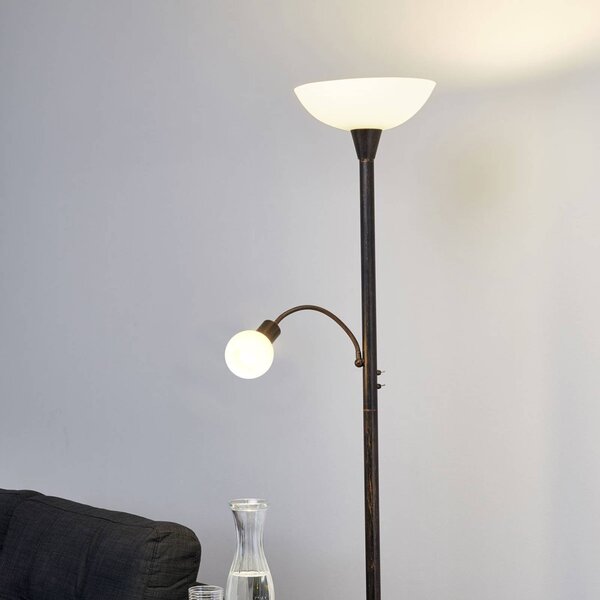 Lampa podłogowa Lindby Elaina, lampka do czytania, kolor rdzawy, 180 cm, E27 Elaina, brązowy / rdzawy, salon / jadalnia, metal, nowoczesny